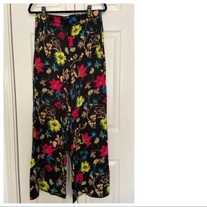 H&M black floral wide leg rayon pants